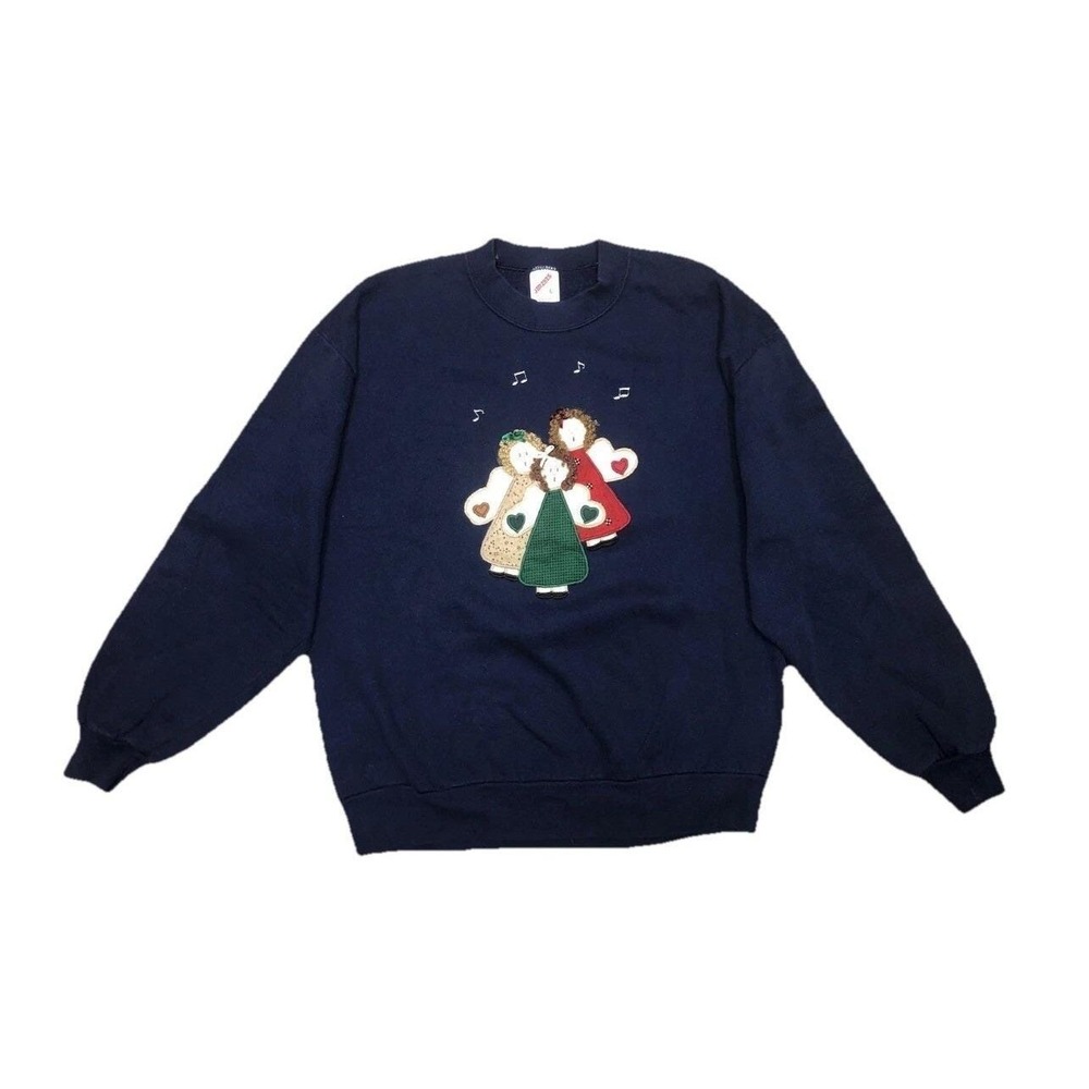 Jerzees Sweatshirt Women's L Navy Holiday Crewneck 90's Vintage